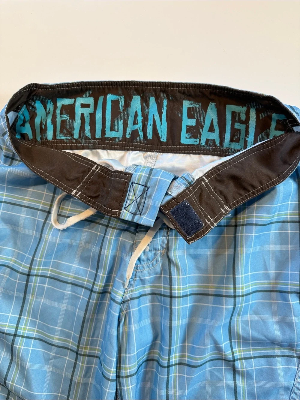 American Eagle Outfitters Light Blue Plaid Swim Board Shorts
